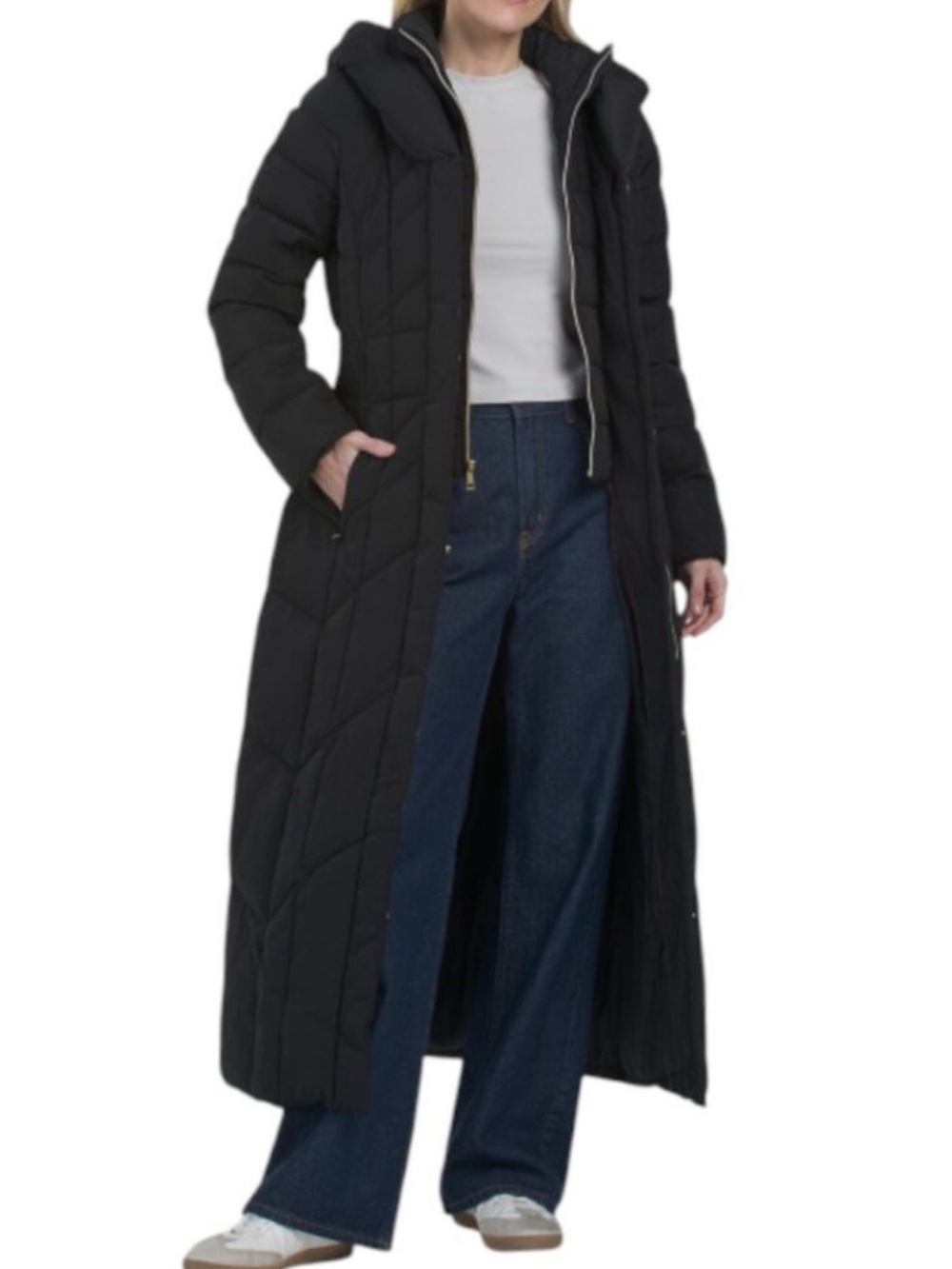 COLE HAAN Black Down Fill Maxi Puffer Jacket